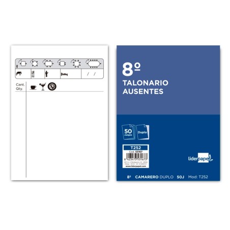 TALONARIO LIDERPAPEL CAMARERO 8  ORIGINAL Y COPIA T252 ZIG ZAG