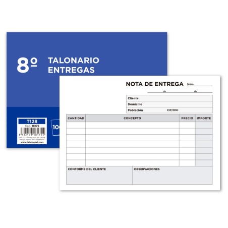 TALONARIO LIDERPAPEL ENTREGAS 8  ORIGINAL T128 APAISADO