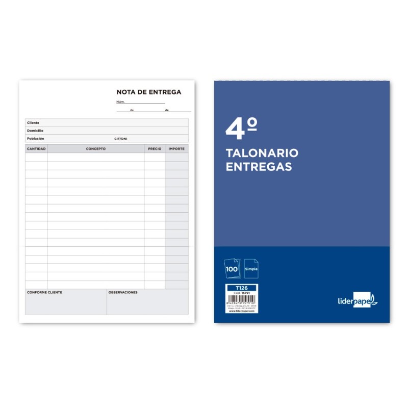 TALONARIO LIDERPAPEL ENTREGAS CUARTO ORIGINAL T126