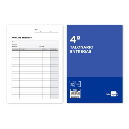 TALONARIO LIDERPAPEL ENTREGAS CUARTO ORIGINAL Y 2 COPIAS T326