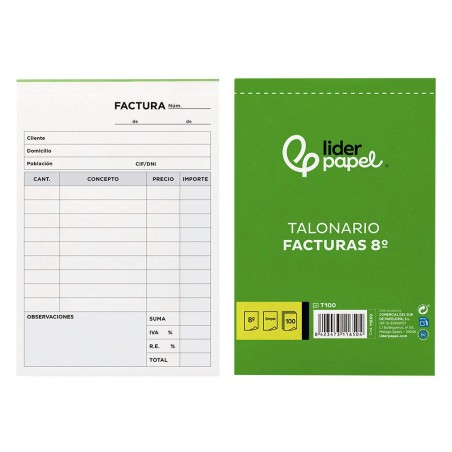 TALONARIO LIDERPAPEL FACTURAS 8  ORIGINAL T100 CON I.V.A.
