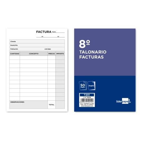 TALONARIO LIDERPAPEL FACTURAS 8  ORIGINAL Y COPIA T201 SIN I.V.A.