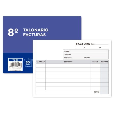 TALONARIO LIDERPAPEL FACTURAS 8  ORIGINAL Y COPIA T247 APAISADO SIN I.V.A