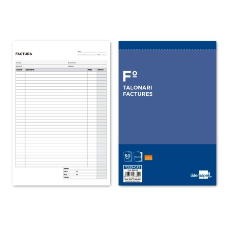 TALONARIO LIDERPAPEL FACTURAS FOLIO ORIGINAL Y COPIA T223 CON I.V.A. TEXTO EN CATALAN