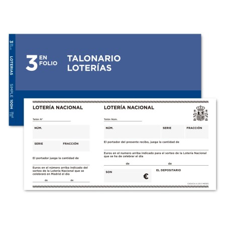 TALONARIO LIDERPAPEL LOTERIA TRES EN FOLIO 111