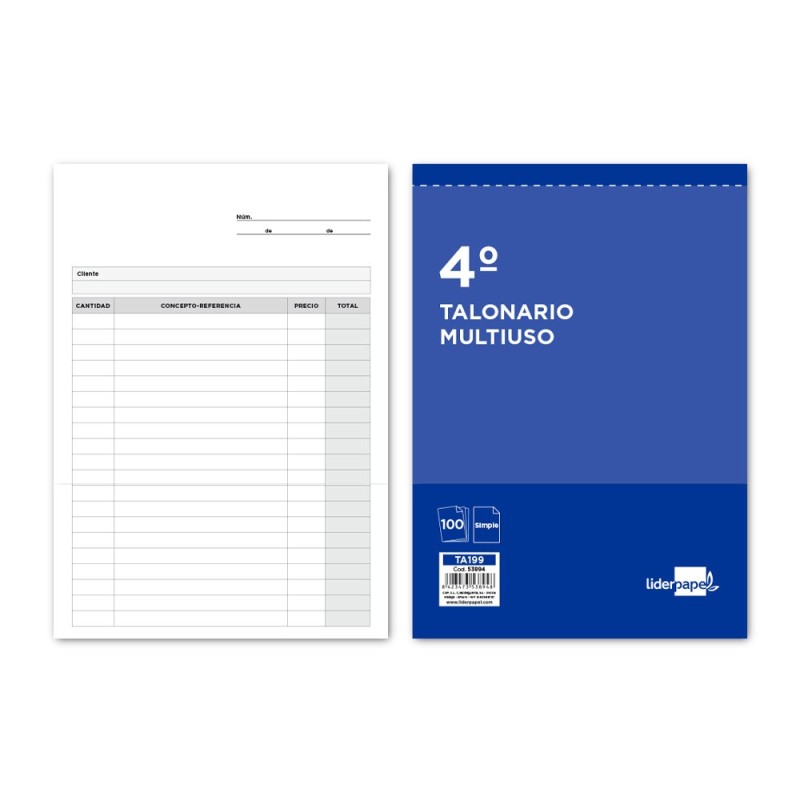 TALONARIO LIDERPAPEL MULTIUSOS CUARTO ORIGINAL T199