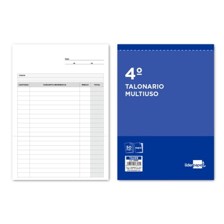 TALONARIO LIDERPAPEL MULTIUSOS CUARTO ORIGINAL Y COPIA T299