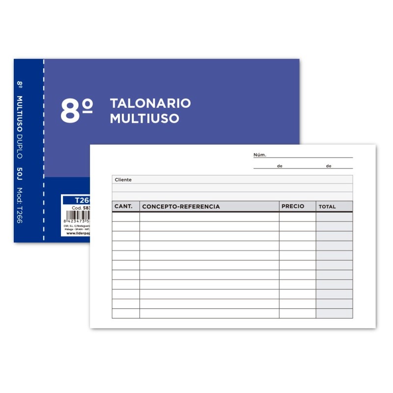 TALONARIO LIDERPAPEL MULTIUSO OCTAVO DUPLICADO APAISADO