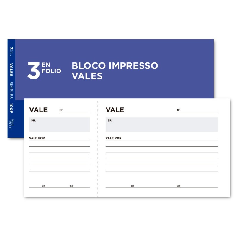 TALONARIO LIDERPAPEL VALES TRES EN FOLIO 104 -TEXTO EN PORTUGUES (PACK INDIVISIBLE 10 UDS)