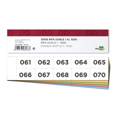 TIRA DE RIFA LIDERPAPEL DOBLE 1 AL 1000