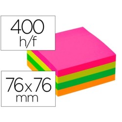 BLOC DE NOTAS ADHESIVAS QUITA Y PON Q-CONNECT 76X76 MM FSC FLUORESCENTE CON 400 HOJAS.