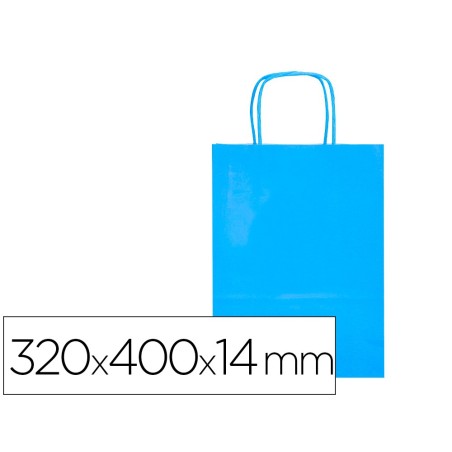 BOLSA PAPEL Q-CONNECT CELULOSA CELESTE L CON ASA RETORCIDA 320X400X14 MM (PACK INDIVISIBLE 25 UDS)