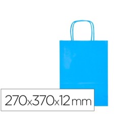 BOLSA PAPEL Q-CONNECT CELULOSA CELESTE M CON ASA RETORCIDA 270X370X12 MM (PACK INDIVISIBLE 25 UDS)