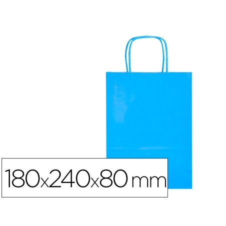 BOLSA PAPEL Q-CONNECT CELULOSA CELESTE XS CON ASA RETORCIDA 180X240X80 MM (PACK INDIVISIBLE 25 UDS)
