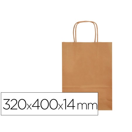 BOLSA PAPEL Q-CONNECT CELULOSA NATURAL LISO L CON ASA RETORCIDA 320X400X14 MM (PACK INDIVISIBLE 25 UDS)