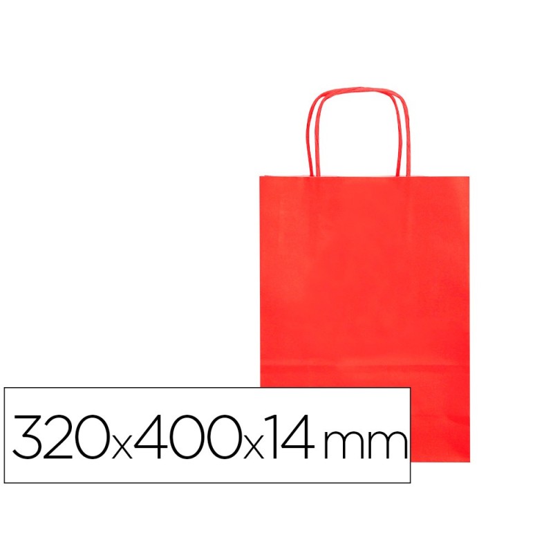 BOLSA PAPEL Q-CONNECT CELULOSA ROJO L CON ASA RETORCIDA 320X400X14 MM (PACK INDIVISIBLE 25 UDS)
