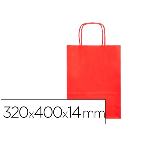 BOLSA PAPEL Q-CONNECT CELULOSA ROJO L CON ASA RETORCIDA 320X400X14 MM (PACK INDIVISIBLE 25 UDS)