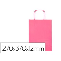 BOLSA PAPEL Q-CONNECT CELULOSA ROSA M CON ASA RETORCIDA 270X370X12 MM (PACK INDIVISIBLE 25 UDS)