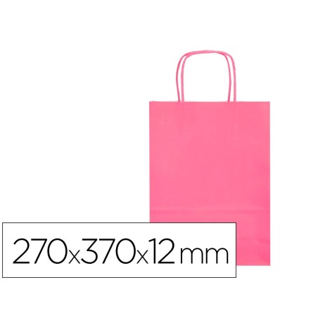 BOLSA PAPEL Q-CONNECT CELULOSA ROSA M CON ASA RETORCIDA 270X370X12 MM (PACK INDIVISIBLE 25 UDS)