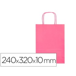 BOLSA PAPEL Q-CONNECT CELULOSA ROSA S CON ASA RETORCIDA 240X320X10 MM (PACK INDIVISIBLE 25 UDS)