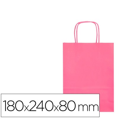 BOLSA PAPEL Q-CONNECT CELULOSA ROSA XS CON ASA RETORCIDA 180X240X80 MM (PACK INDIVISIBLE 25 UDS)