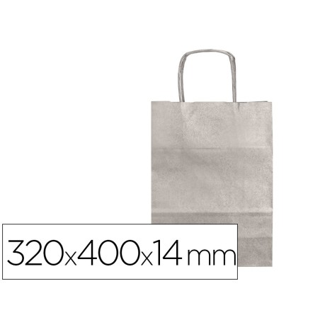 BOLSA PAPEL Q-CONNECT KRAFT PLATA L CON ASA RETORCIDA 320X400X14 MM (PACK INDIVISIBLE 25 UDS)