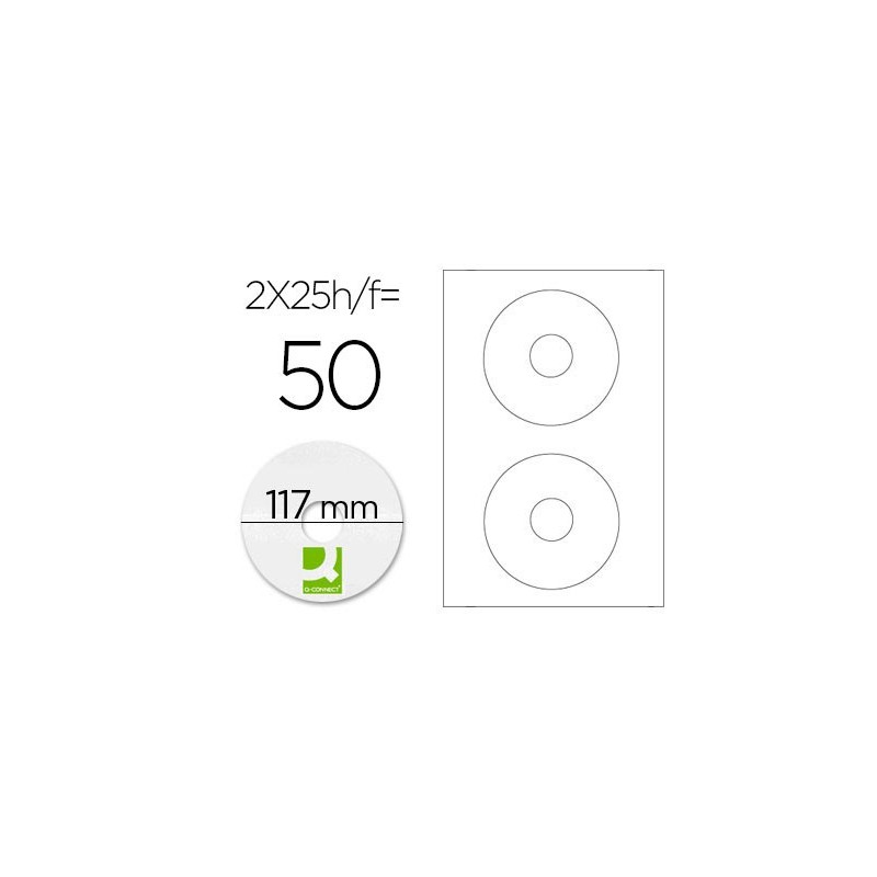 ETIQUETA ADHESIVA Q-CONNECT KF01579 -TAMAÑO CD-ROM -FOTOCOPIADORA -LASER -INK-JET-CAJA CON 25 H/50 ETIQUETAS