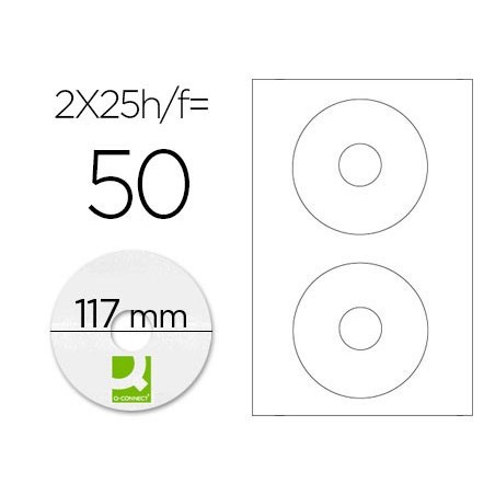 ETIQUETA ADHESIVA Q-CONNECT KF01579 -TAMAÑO CD-ROM -FOTOCOPIADORA -LASER -INK-JET-CAJA CON 25 H/50 ETIQUETAS