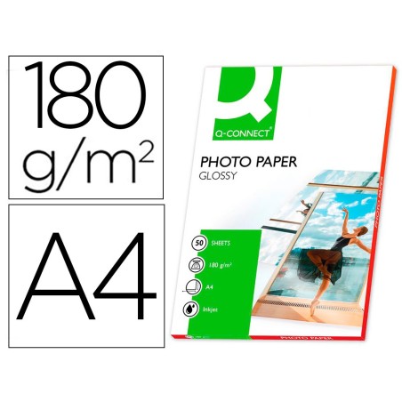 PAPEL Q-CONNECT FOTO GLOSSY DIN A4 ALTA CALIDAD DIGITAL PHOTO -PARA INK-JET BOLSA DE 50 HOJAS DE 180 GR