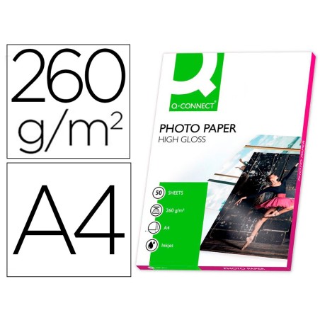 PAPEL Q-CONNECT FOTO GLOSSY DIN A4 ALTA CALIDAD DIGITAL PHOTO -PARA INK-JET BOLSA DE 50 HOJAS DE 260 GR