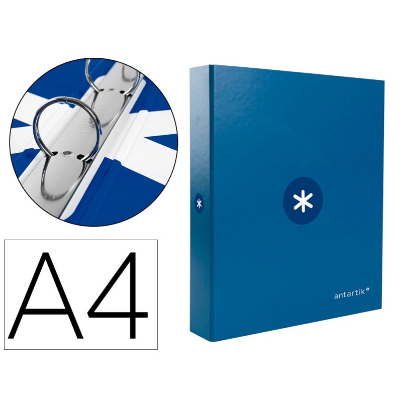CARPETA LIDERPAPEL ANTARTIK A4 FORRADA 4 ANILLAS 25 MM REDONDAS COLOR AZUL OSCURO