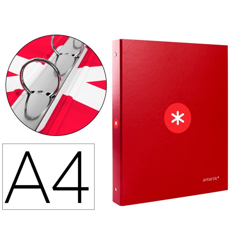 CARPETA LIDERPAPEL ANTARTIK A4 FORRADA 4 ANILLAS 25 MM REDONDAS COLOR FRAMBUESA