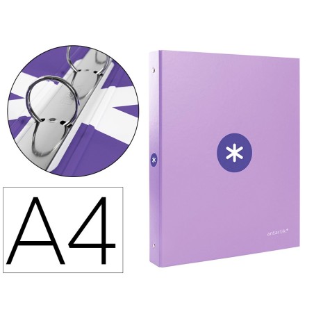 CARPETA LIDERPAPEL ANTARTIK A4 FORRADA 4 ANILLAS 25 MM REDONDAS COLOR LAVANDA