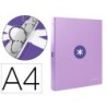 CARPETA LIDERPAPEL ANTARTIK A4 FORRADA 4 ANILLAS 25 MM REDONDAS COLOR LAVANDA