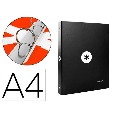 CARPETA LIDERPAPEL ANTARTIK A4 FORRADA 4 ANILLAS 25 MM REDONDAS COLOR NEGRO