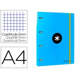 CARPETA CON RECAMBIO LIDERPAPEL ANTARTIK A4 CUADRO 5 MM FORRADA 4 ANILLAS 25MM COLOR AZUL