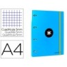 CARPETA CON RECAMBIO LIDERPAPEL ANTARTIK A4 CUADRO 5 MM FORRADA 4 ANILLAS 25MM COLOR AZUL