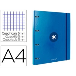 CARPETA CON RECAMBIO LIDERPAPEL ANTARTIK A4 CUADRO 5MM FORRADA 4 ANILLAS REDONDAS 25MM COLOR AZUL