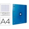 CARPETA CON RECAMBIO LIDERPAPEL ANTARTIK A4 CUADRO 5MM FORRADA 4 ANILLAS REDONDAS 25MM COLOR AZUL