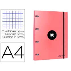 CARPETA CON RECAMBIO LIDERPAPEL ANTARTIK A4 CUADRO 5MM FORRADA 4 ANILLAS 25MM COLOR CORAL