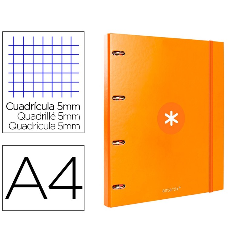 CARPETA CON RECAMBIO LIDERPAPEL ANTARTIK A4 CUADRO 5MM FORRADA 4 ANILLAS REDONDAS 25MM COLOR MOSTAZA