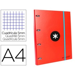 CARPETA CON RECAMBIO LIDERPAPEL ANTARTIK A4 CUADRO 5 MM FORRADA 4 ANILLAS 25MM COLOR ROJO