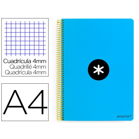 CUADERNO ESPIRAL LIDERPAPEL A4 ANTARTIK TAPA DURA 80H 100GR CUADRO 4MM CON MARGEN COLOR AZUL