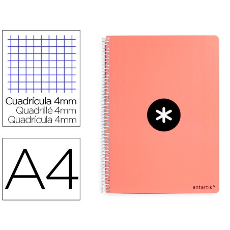 CUADERNO ESPIRAL LIDERPAPEL A4 ANTARTIK TAPA DURA 80H 100GR CUADRO 4MM CON MARGEN COLOR CORAL