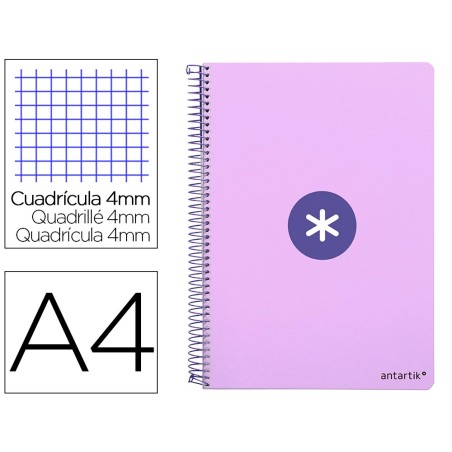 CUADERNO ESPIRAL LIDERPAPEL A4 ANTARTIK TAPA DURA 80H 100GR CUADRO 4MM CON MARGEN COLOR LAVANDA