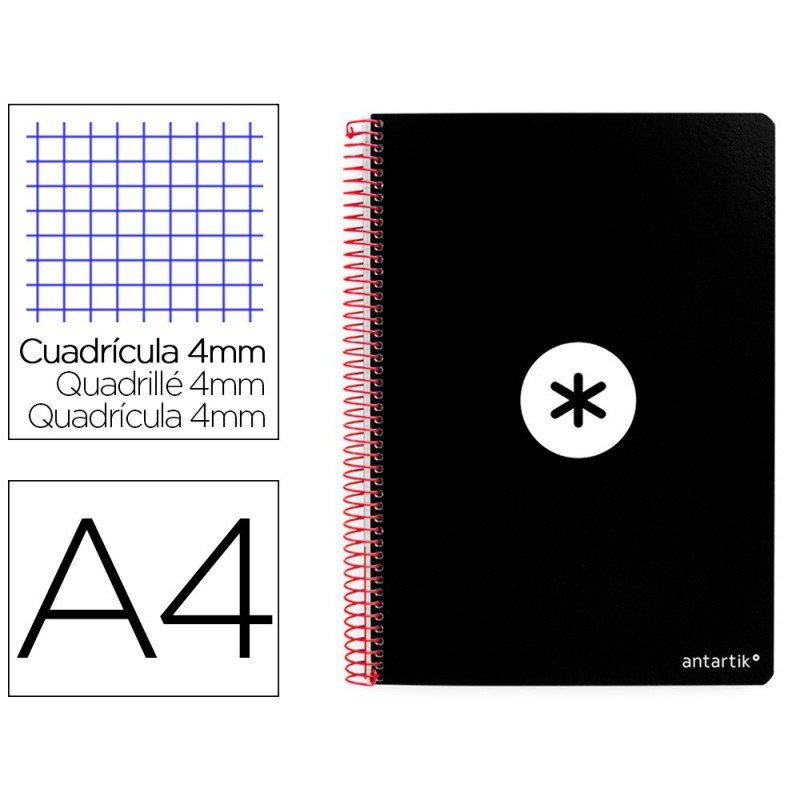 CUADERNO ESPIRAL LIDERPAPEL A4 ANTARTIK TAPA DURA 80H 100GR CUADRO 4MM CON MARGEN COLOR NEGRO