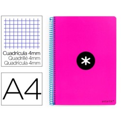 CUADERNO ESPIRAL LIDERPAPEL A4 ANTARTIK TAPA DURA 80H 100GR CUADRO 4MM CON MARGEN COLOR ROSA FLUOR