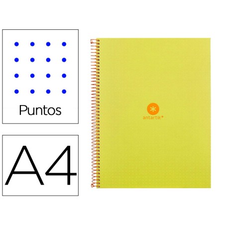 CUADERNO ESPIRAL LIDERPAPEL A4 MICRO ANTARTIK TAPA FORRADA80H 90 GR RAYADO PUNTOS 1 BANDA 4 TALADROS AMARILLO