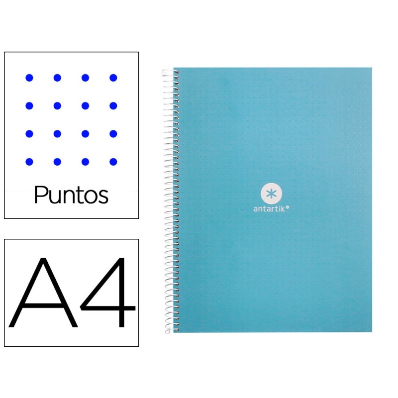 CUADERNO ESPIRAL LIDERPAPEL A4 MICRO ANTARTIK TAPA FORRADA80H 90 GR RAYADO PUNTOS 1 BANDA 4 TALADROS CELESTE