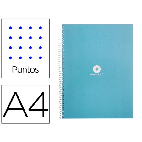CUADERNO ESPIRAL LIDERPAPEL A4 MICRO ANTARTIK TAPA FORRADA80H 90 GR RAYADO PUNTOS 1 BANDA 4 TALADROS CELESTE